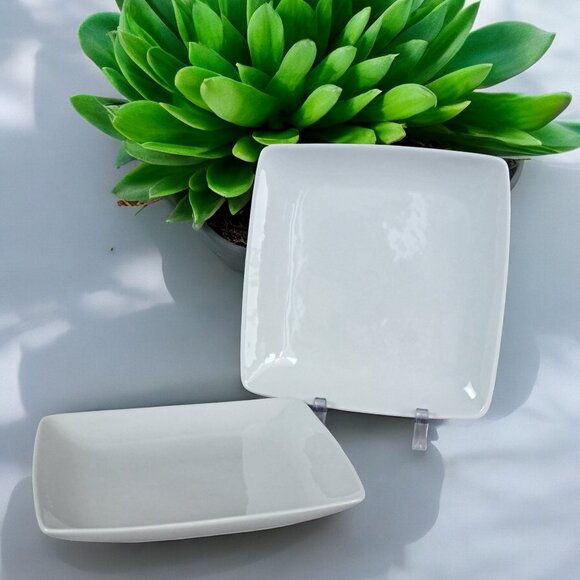 Set of Two Over and Back White Porcelain Maison Square Salad Plates 8 3/8" Wide - Picture 3 of 6